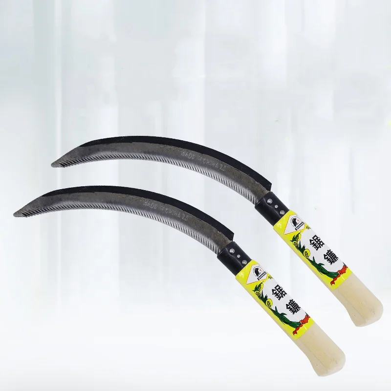 Gardening Harvesting Sickle Steel Grass Tooth Garden Sickle with Wooden Handle on Hot sale