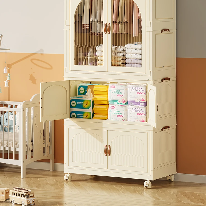 Modern Portable Folding Wardrobe Plastic Modular Cabinet Storage Organizer for Hanging Clothes Bedroom Armoire Combination