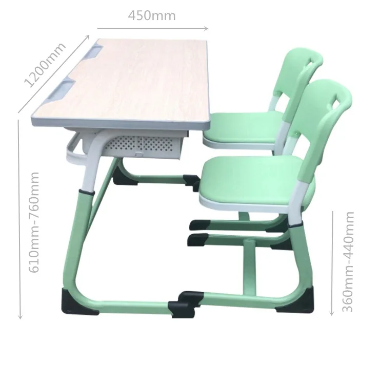 Comnenir adjustable Classroom Furniture School Desk And Chair 2 Student University Double School Desk Steel Wooden School Desk