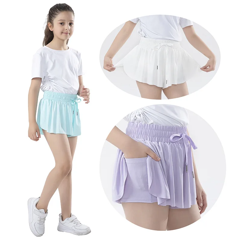 Wholesale 2 in 1 Cheerleading Flowy Butterfly Shorts Athletic Cheerleader Tennis Skirts with Shorts
