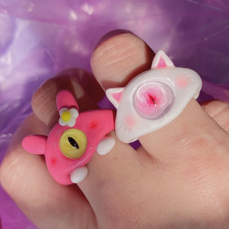 2022 hot selling new design Polymer clay rings colorful cartoon evil eye rings waterproof custom rings