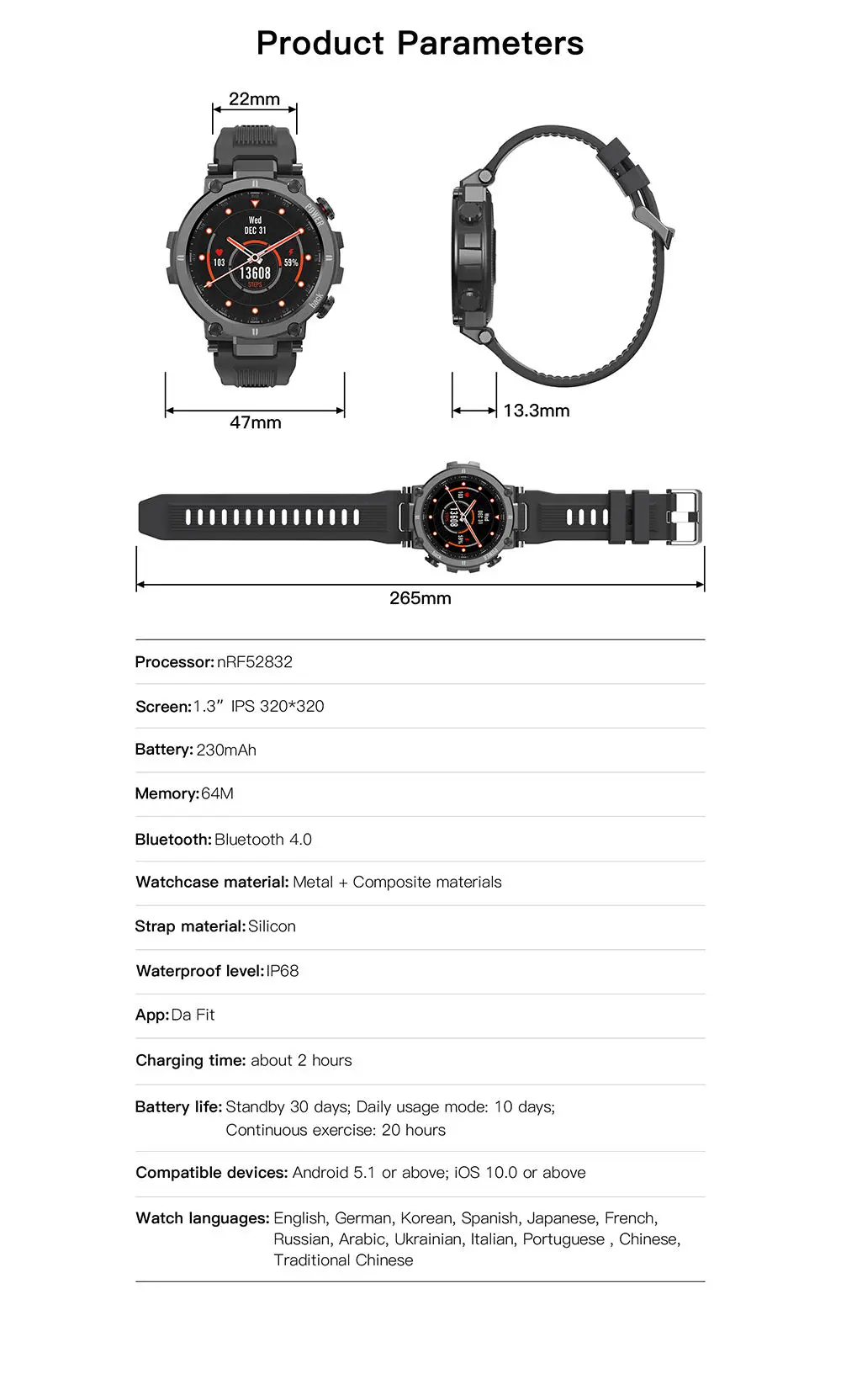 Kospet Raptor Official  Outdoor Inteligente IP68 Rugged Men Smartwatch for iOS XIAOMI smart electronic Sport watches