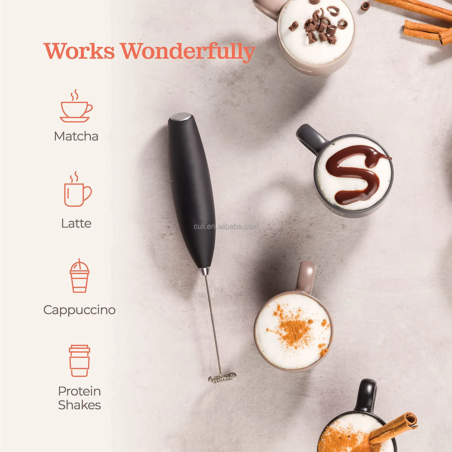 Wholesale Milk Frother Espumador De Leche Coffee Foamer Mixer Speed Adjustable Batterie Battery Operated  Eco Friendly For Latte