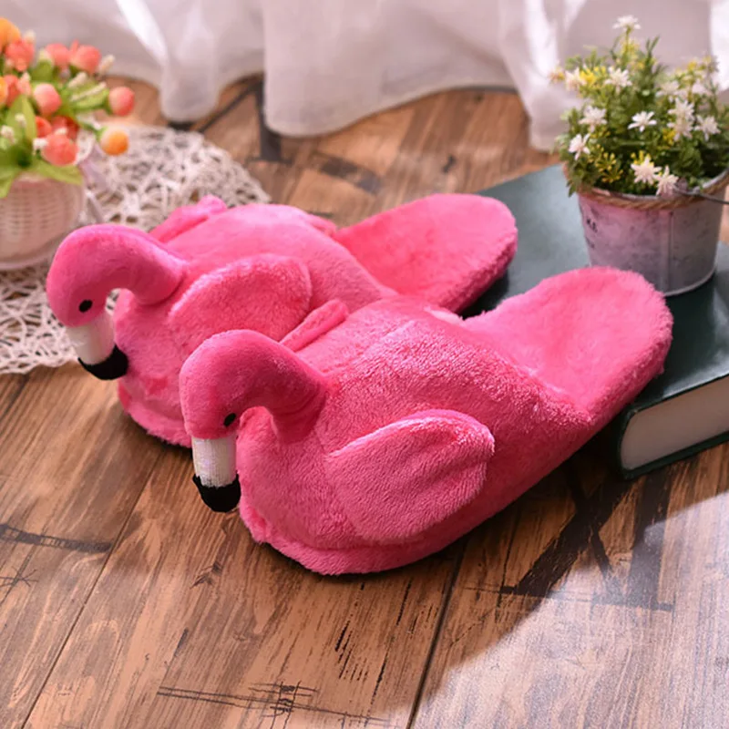 Warm Home Slippers Unisex Soft Slippers Winter Pink Flamingo Kids Animal Slippers