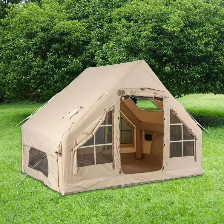 Luxury Two-Bedroom Inflatable Camping Tent with Atmosphere Light Strip Waterproof Oxford Fabric for Outdoor Family Camping