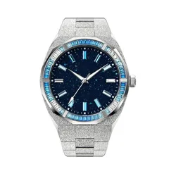 Custom logo Limited 5ATM Waterproof Black Hand-Set Crystal Bezel Frosted Star Dust Men Quartz watch