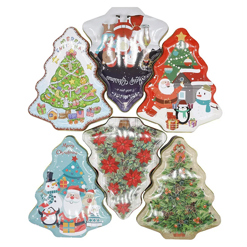 Decorative Christmas tree cookies tin box custom boxes with logo gift metal box packaging