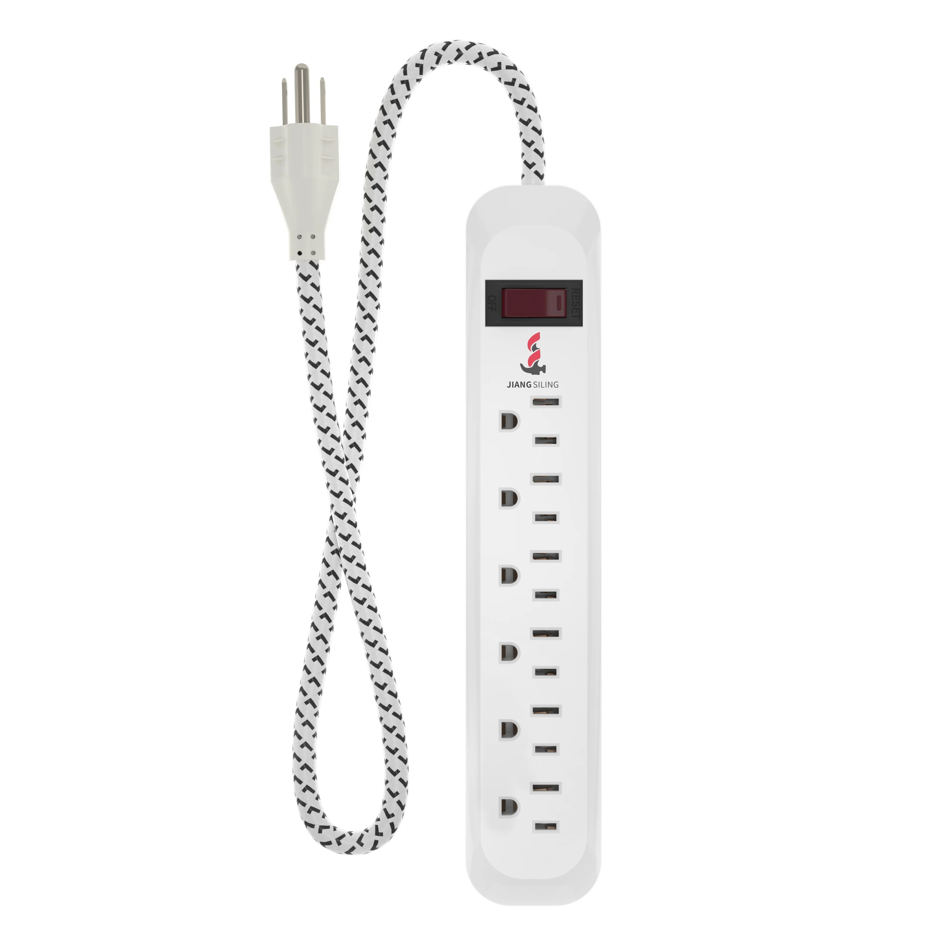 Hot Sale US 6 Outlets Surge Protector Power Strip Electric Extension Board with Switch Extension Socket Standard Grounding White