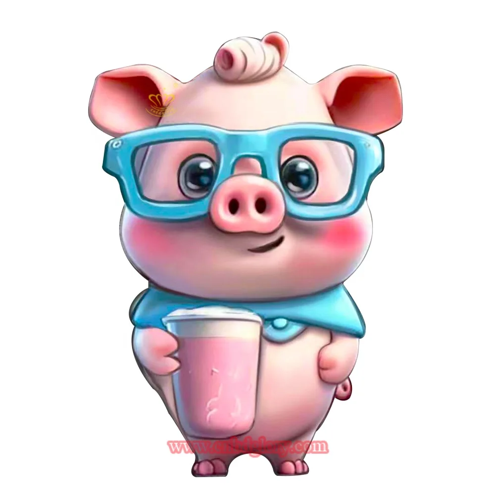 Custom plaza Street Landscape decoration Design art Sculpture Fiberglass Cartoon Mascot Pig Statue