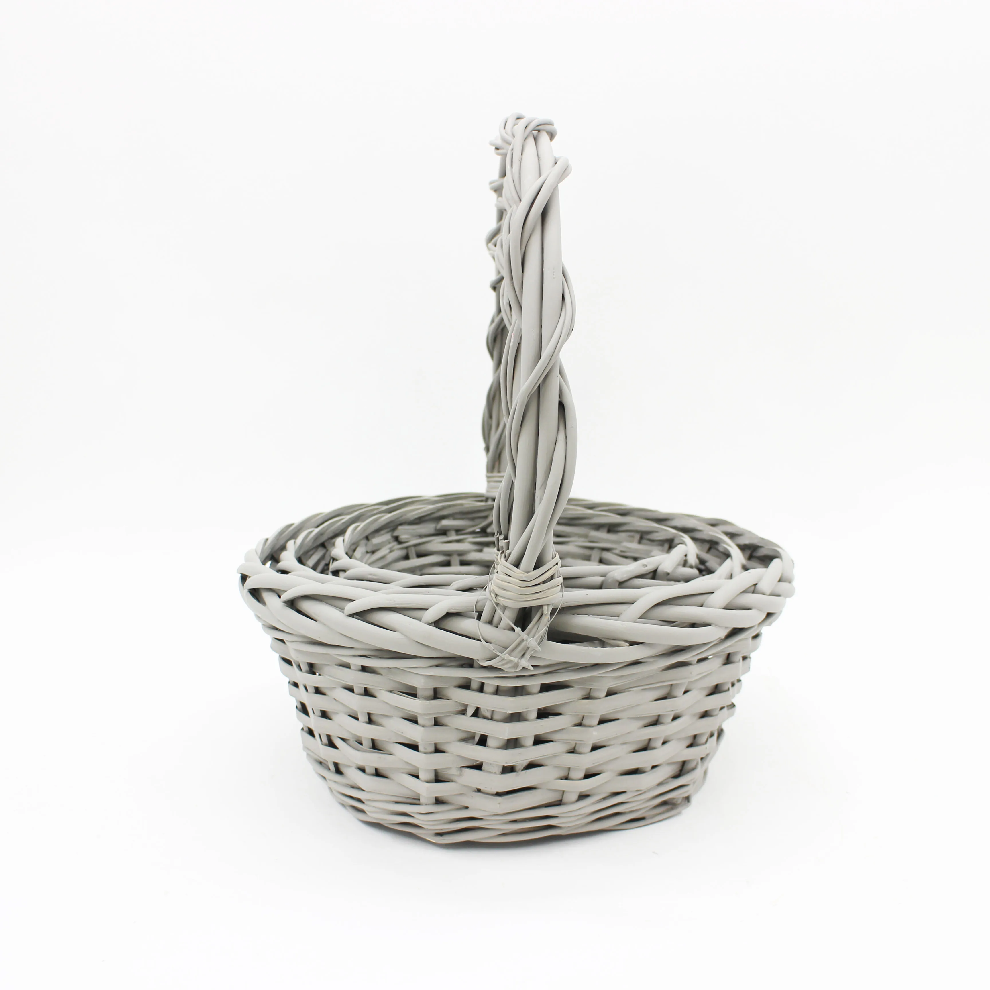 Handmade storage basket made of gray natural willow woven flower basket