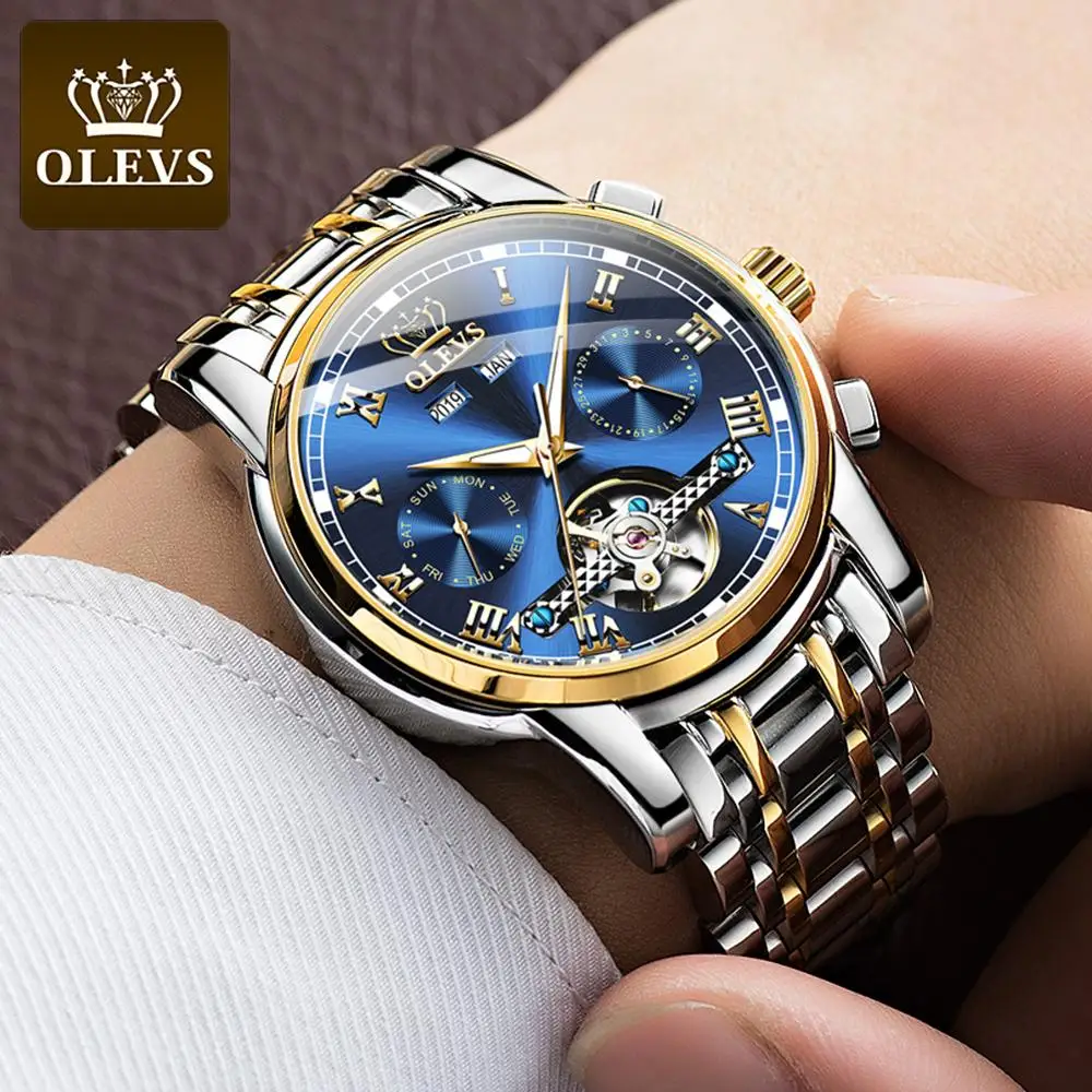 OEM  Custom Logo Luxury Self Winding Skeleton Wristwatch Tourbillon Watch Swiss Movement  Automatic Mechanical Men Watch