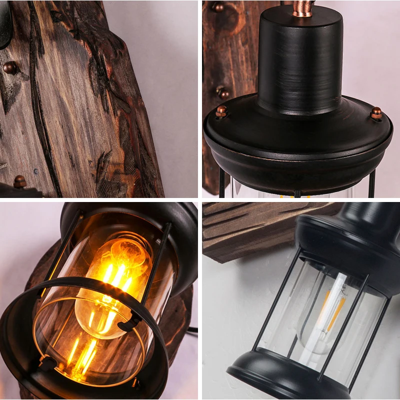 
Retro wooden light E14 light source foot shape original wood made of old wood Yunnan light marble bar villa dining room wall 