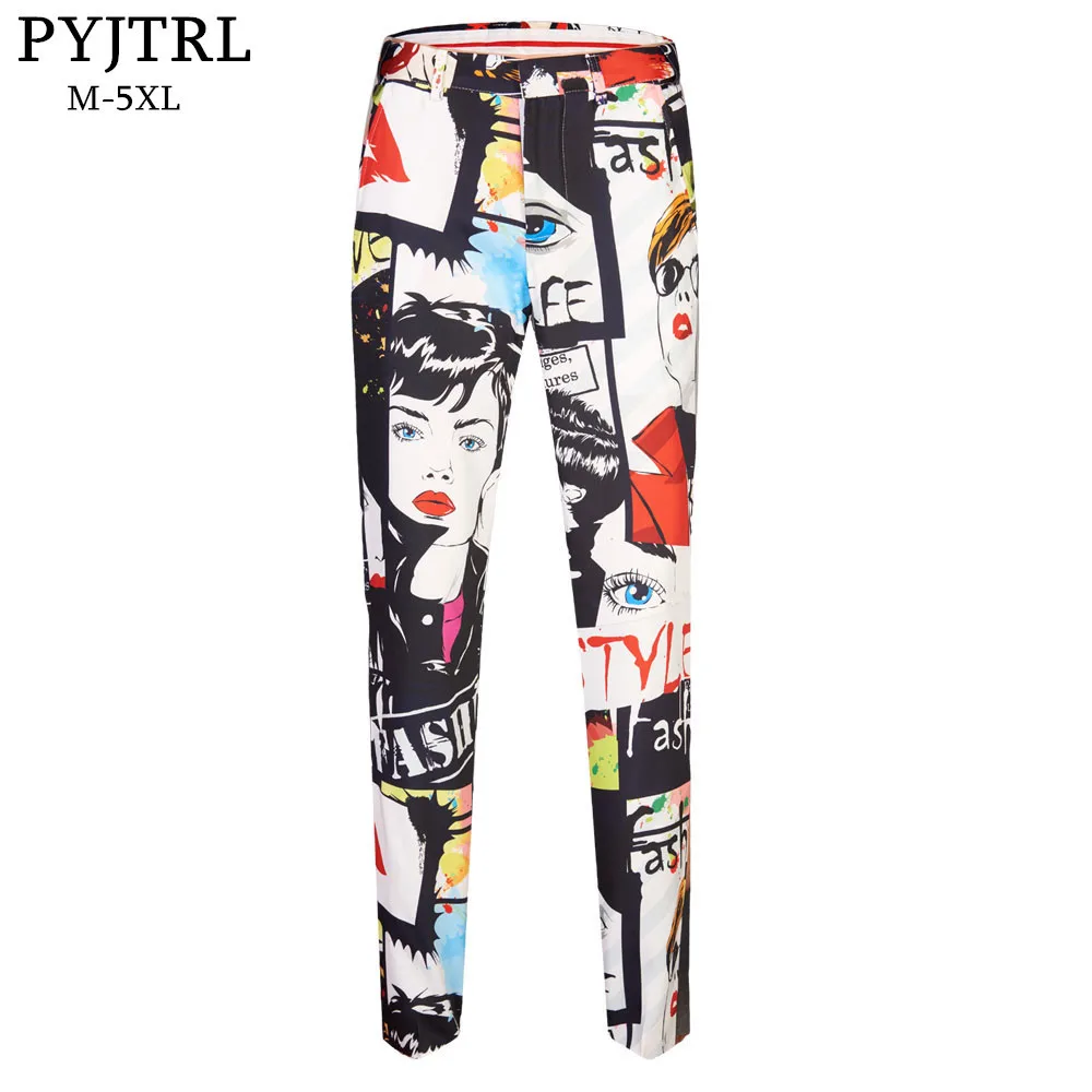 
PYJTRL New Tide Mens Fashion Vintage Beauty Floral Print Suit Trousers Plus Size 5XL Hip Hot Male Casual Pants Singer Stage Wear 