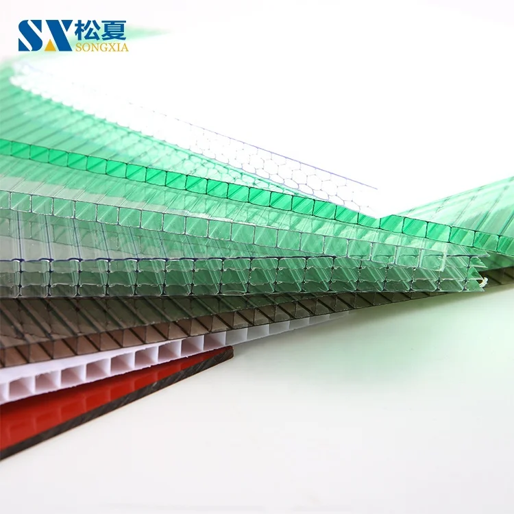 Polycarbonate Hollow Sheet Twin Wall Building Material Clear 10mm Thickness Sun Sheet