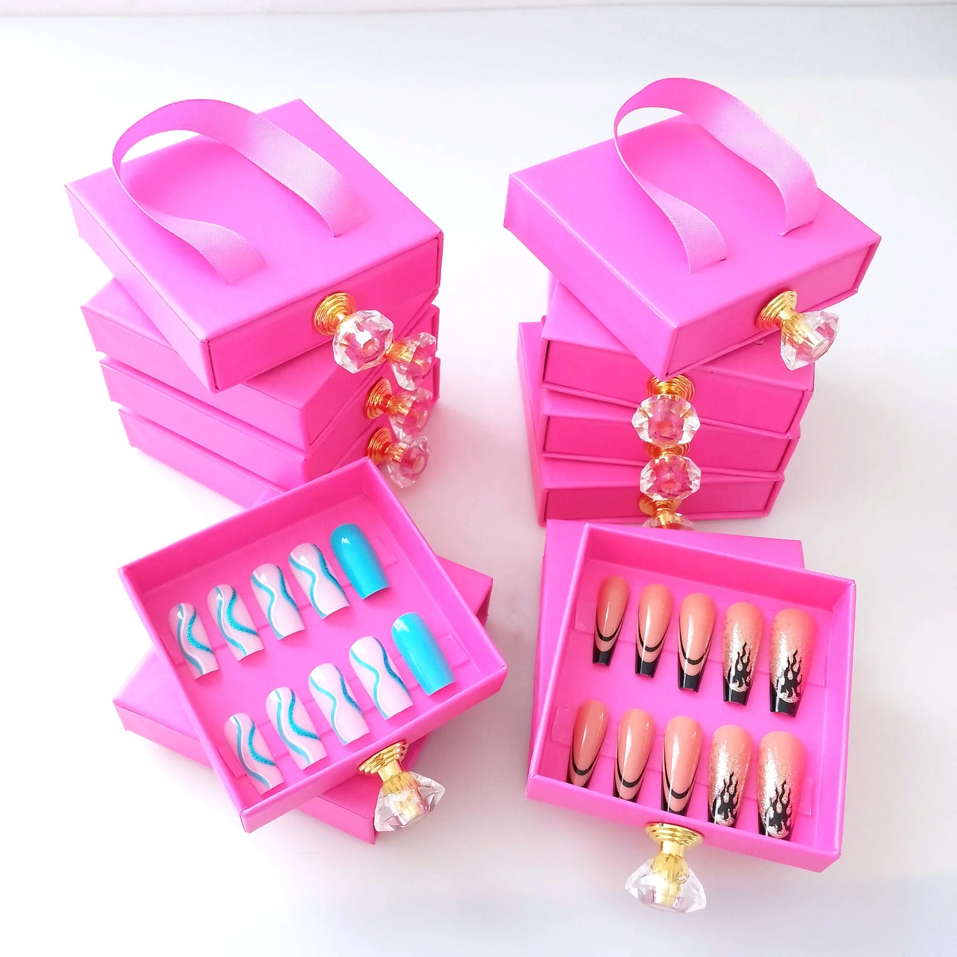 New Designs High Quality New Fashion Luxury False Nails Custom Private Label Coffin Diamond Press On Nails