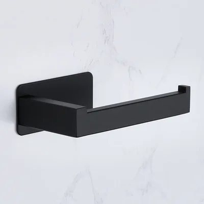 Matt black no drilling punch free wall mounted SS304 stainless steel self adhesive toilet paper holder