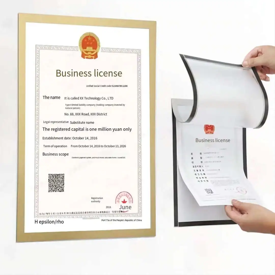 Spot Pvc Magnetic Photo Frame Business License Picture Frame Certificate Waterproof Wall Sticker A4 Certificate Frame