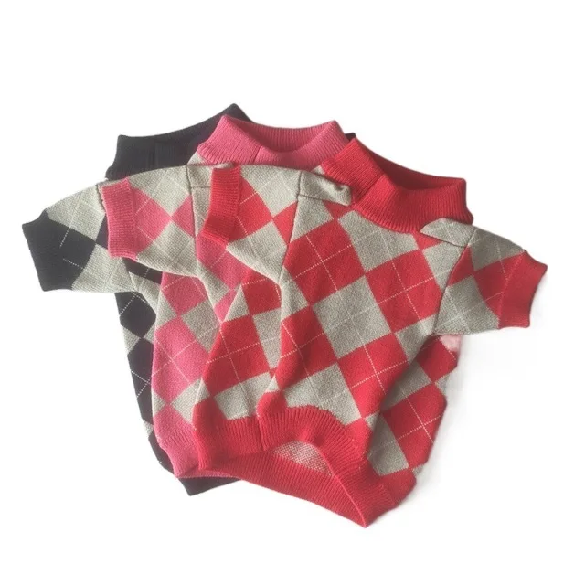 
Fashion Designer Pet Knit Jumper Dog Sweater Multi Color Lattice Winter Autumn Clothes 