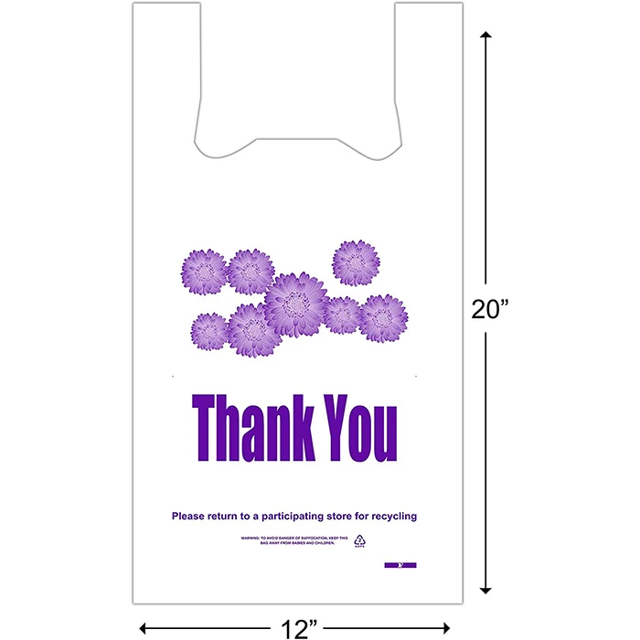 Пластиковая футболка с надписью Thank You фиолетовыми цветами сверхпрочные сумки для покупок
