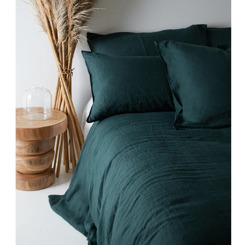 Sinyoo Pure Linen Sheets French Linen Fitted Sheet Hotel Linen Bedding Set King Size