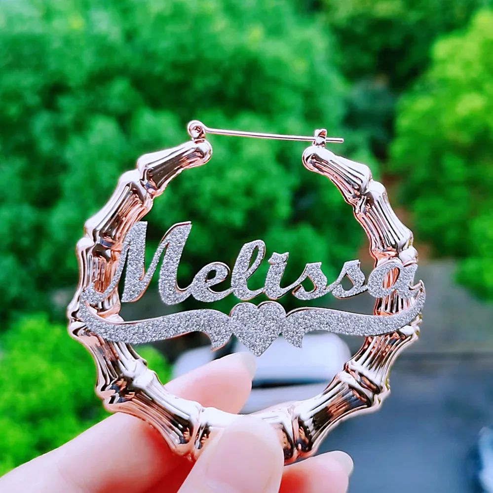 Drop shipping Buling Letter Nameplate Custom Colorful Paste Earring Jewelry For Girls Custom Name Color Stickers Bamboo Earrings