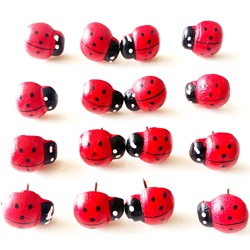 Customized Factory Wooden Ladybug Pushpins Creative Pushpin Cork Board Press Nails Cartoon Beetle Decorative Pushpin Wall Nails