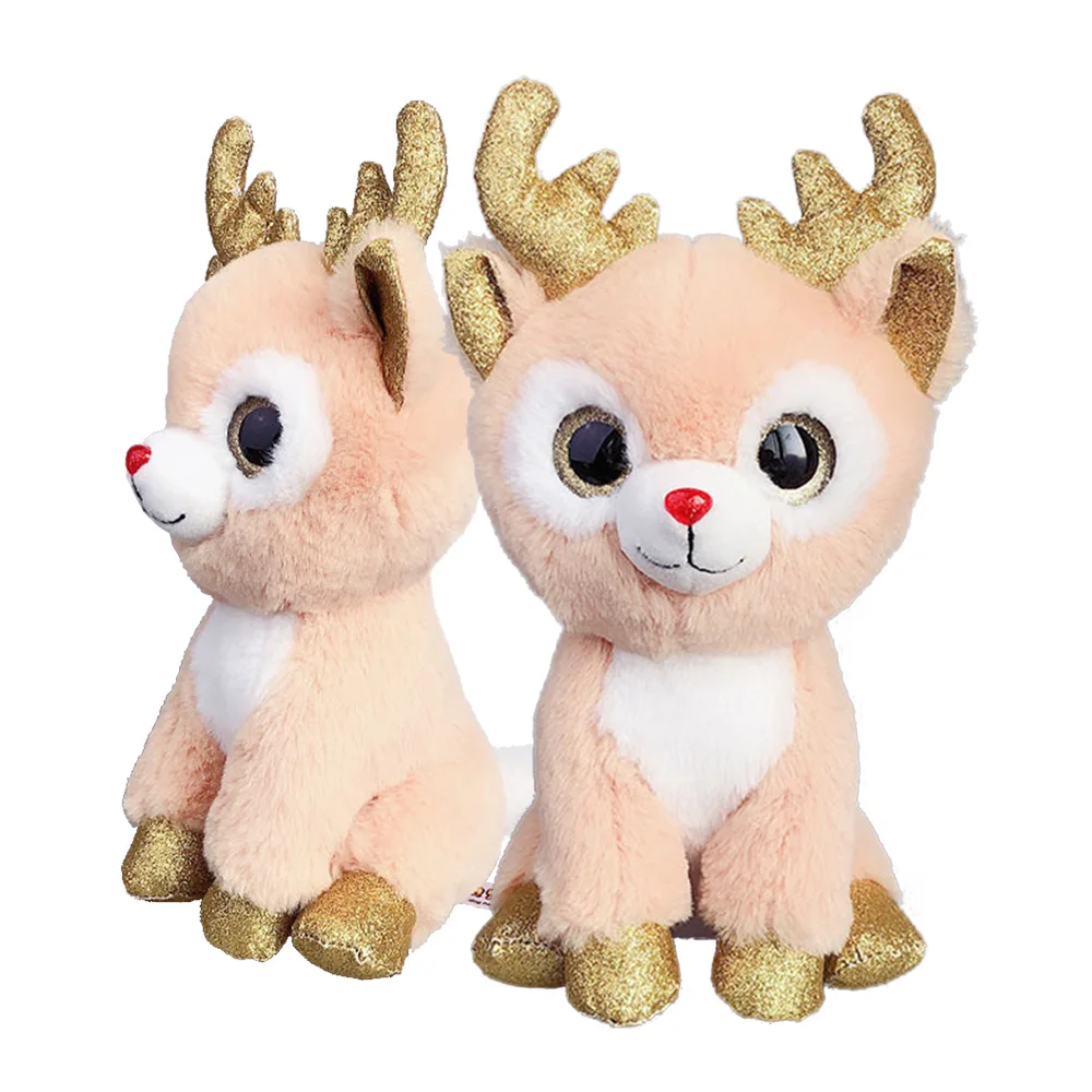 Creative Christmas Big Eyes Stuffed Reindeer Toys Wholesale Custom Moose Plush Reindeer Santa Toys