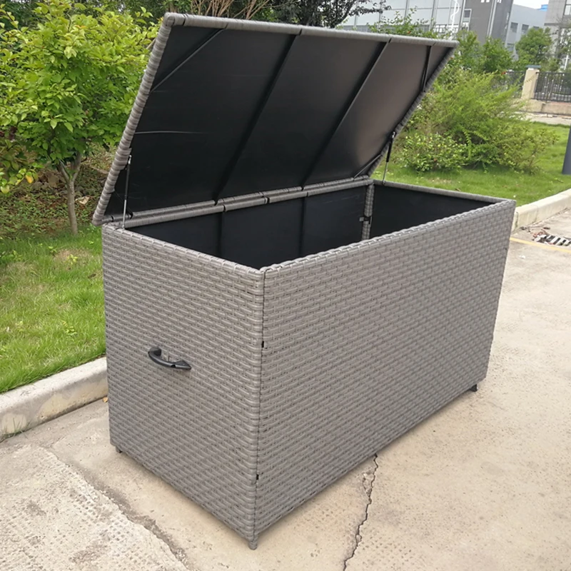 Outdoor Practical Aluminum Frame Rattan Garden Storage Box with Wheels