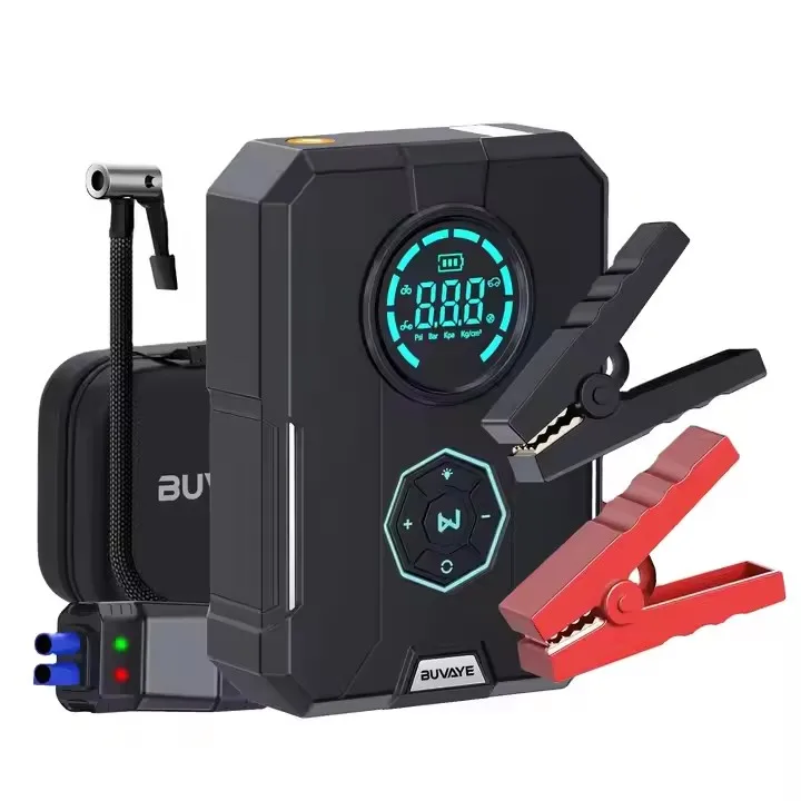 New Design Air inflator with 6000mAh Emergency Starter Power Supply Inflation Air Pump Integrated Machine