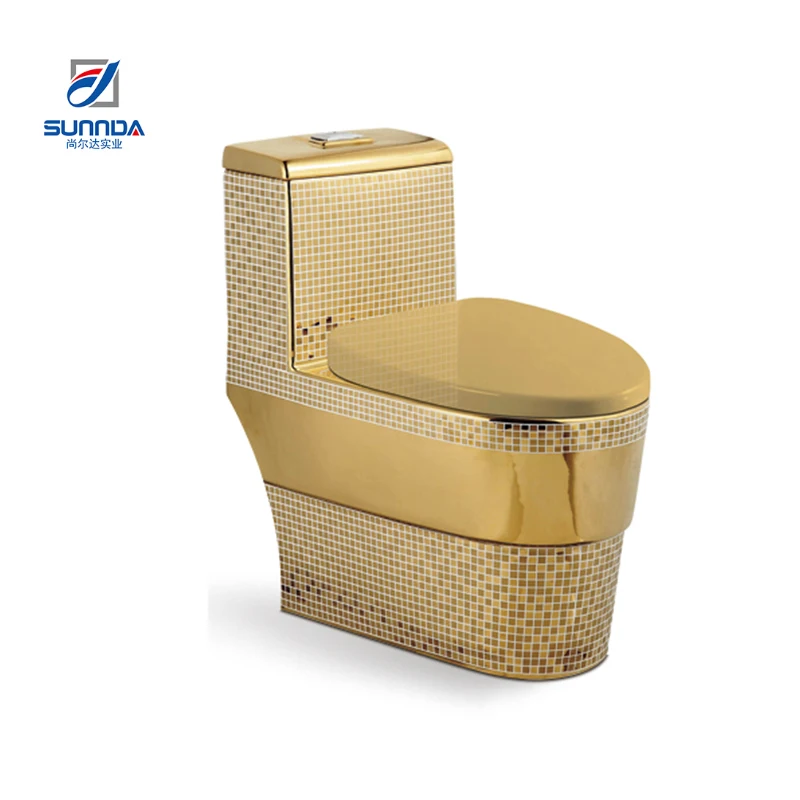 China Good Quality Sanitary Ware Decorative Bathroom Ceramic S-trap One Piece Golden Toilet