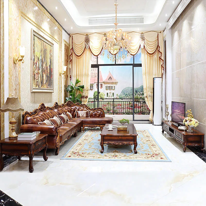 High Quality Antique Style Solid Sectional Sofa Set Wood Frame Sofas Luxury Design Leather European Royal Series Couch