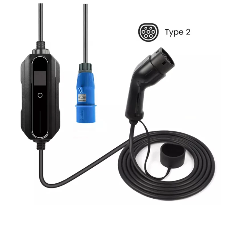 2022 Hot Sale 10-32A Adjustable Home Use EV Charger IEC62196-3 Type 2 EV Charging Box With 5M  Cable  LCD Screen