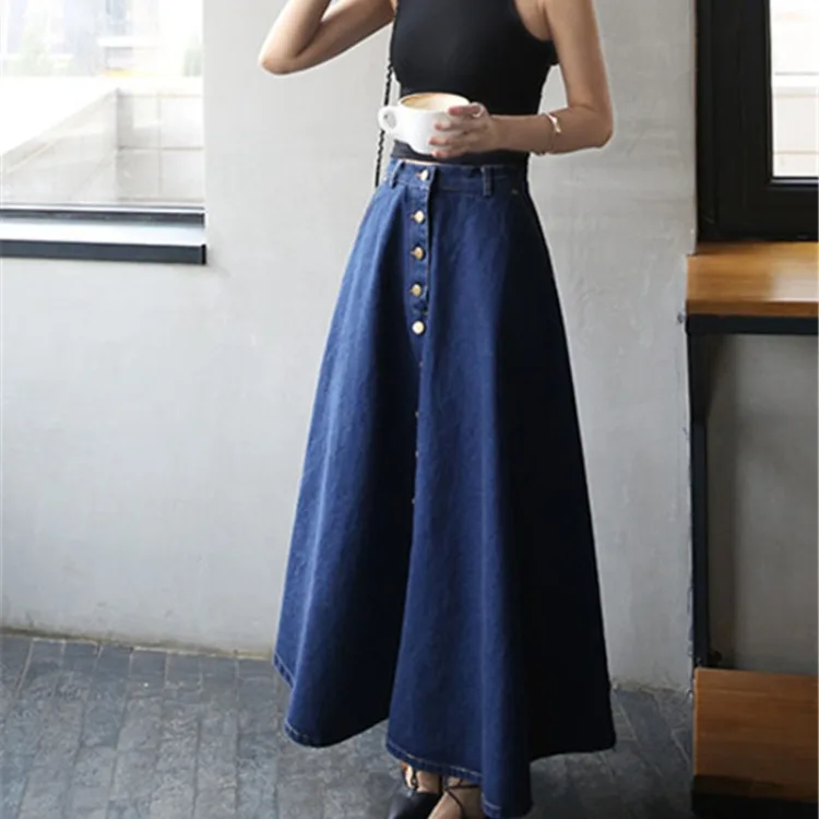 Wholesale Fashion Casual High Waist Jeans Skirts Long A Line Denim Skirts for Women