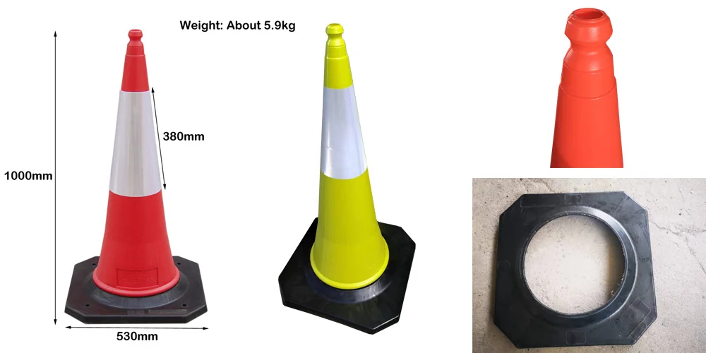 Cheap Price 1 Meter High Intense Grade Flowing Reflective PU Orange Traffic Safety Street Cone With Rubber Base