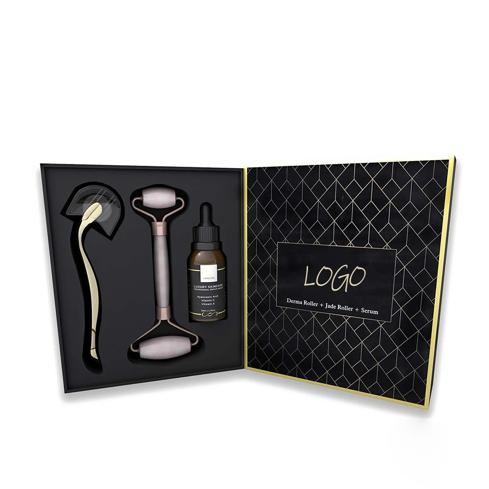 Micro Needles 0.5 mm Derma Roller Microneedling Kit For Skin Care Set Rose Quartz Jade Roller & Serum