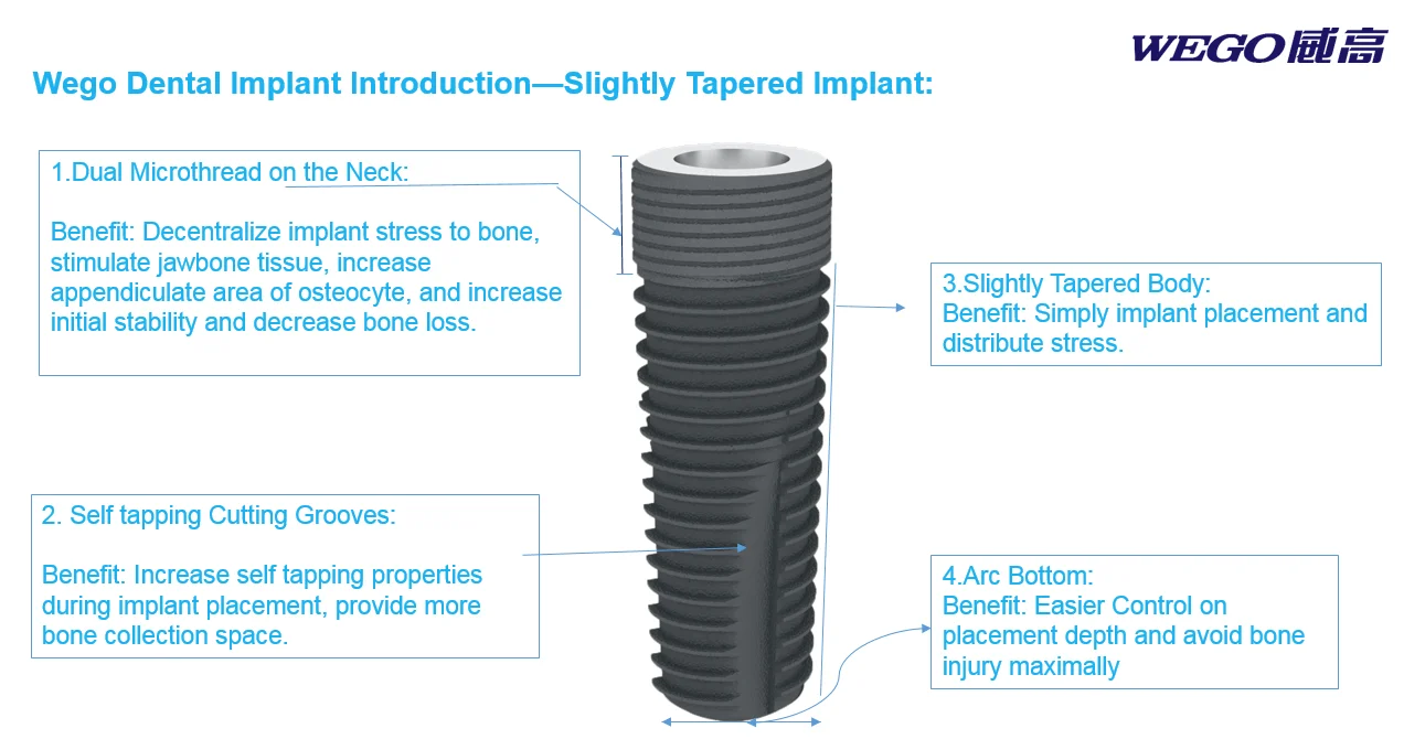 
Pure Titanium OEM Tooth Fixture Wego Dental Implant Chinese Factory Bone Level Tooth Root Morse Taper Micro-dual Thread Implant 