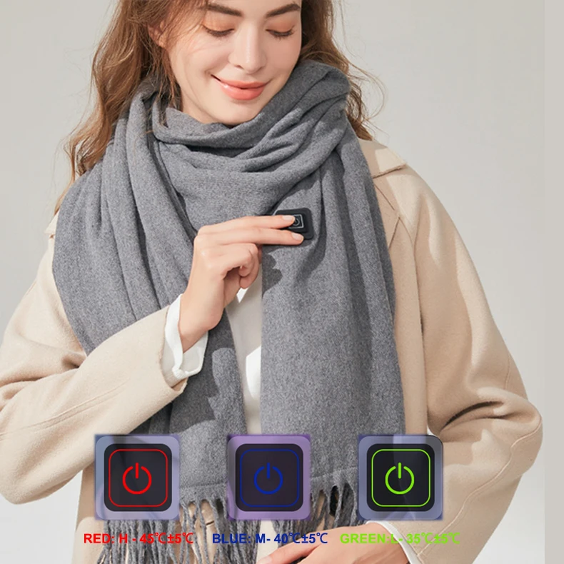Winter Heated Scarf For Unisex Intelligent 3 Speed Temperature Control Heating Scarf Practical Lightweight USB Keep Warm Scarves