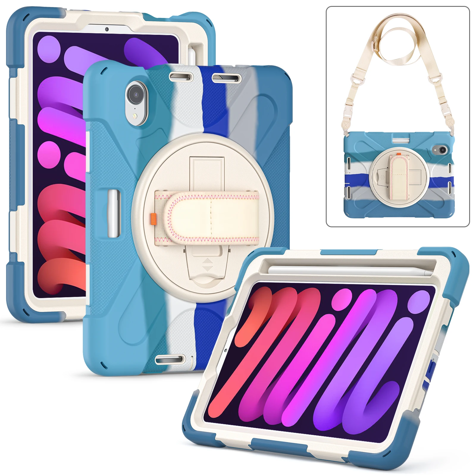 Tablet Cover for iPad pro 12.9 2021 pro 5 Generation Rugged Case 3 Layers Full Body Protection with Hand Shoulder Strap