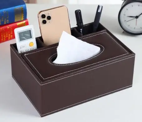Multifunctional PU leather Storage Tissue Box Remote Control Holder Office Desk Organizer Home Countertop Sundries Storage Box
