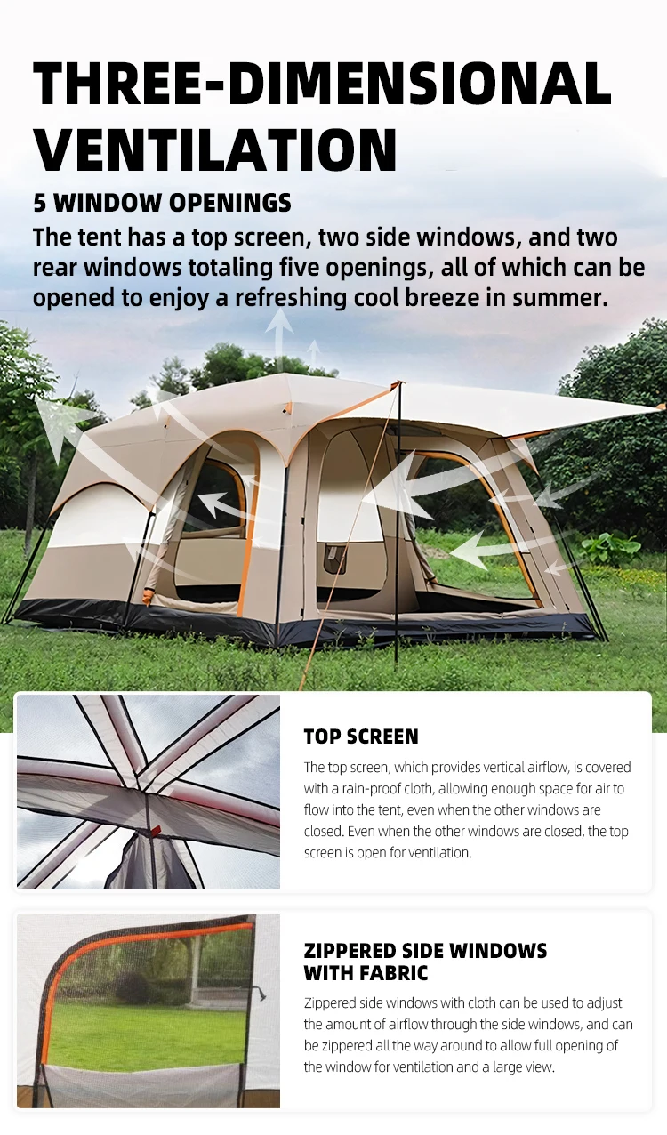 2024 Big Event Tent Camping Tents 12 Persons Waterproof Outdoor Family And Tent 2 Bedroom For Family Party