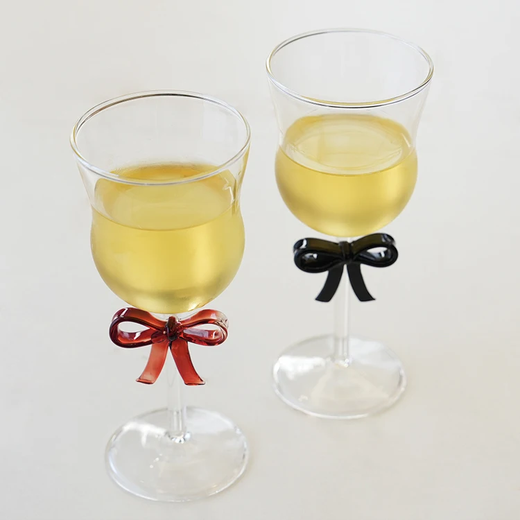 High Borosilicate Bow Champagne Glass Goblets Decorated Colored Bow Knot Wine Glass Cocktail Cup for Wedding Party