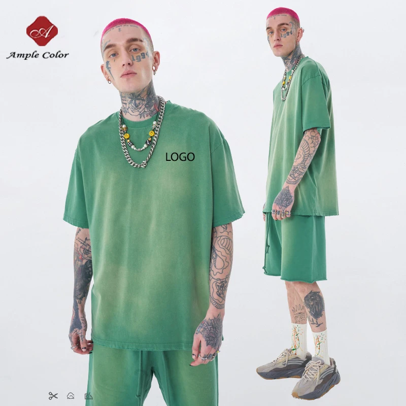 Wholesale Men Jogger Suit Set Shorts Vintage Acid Wash T Shirt Two Pieces 100 Cotton Summer Hot Sale Sweatsuit Sports Track Suit