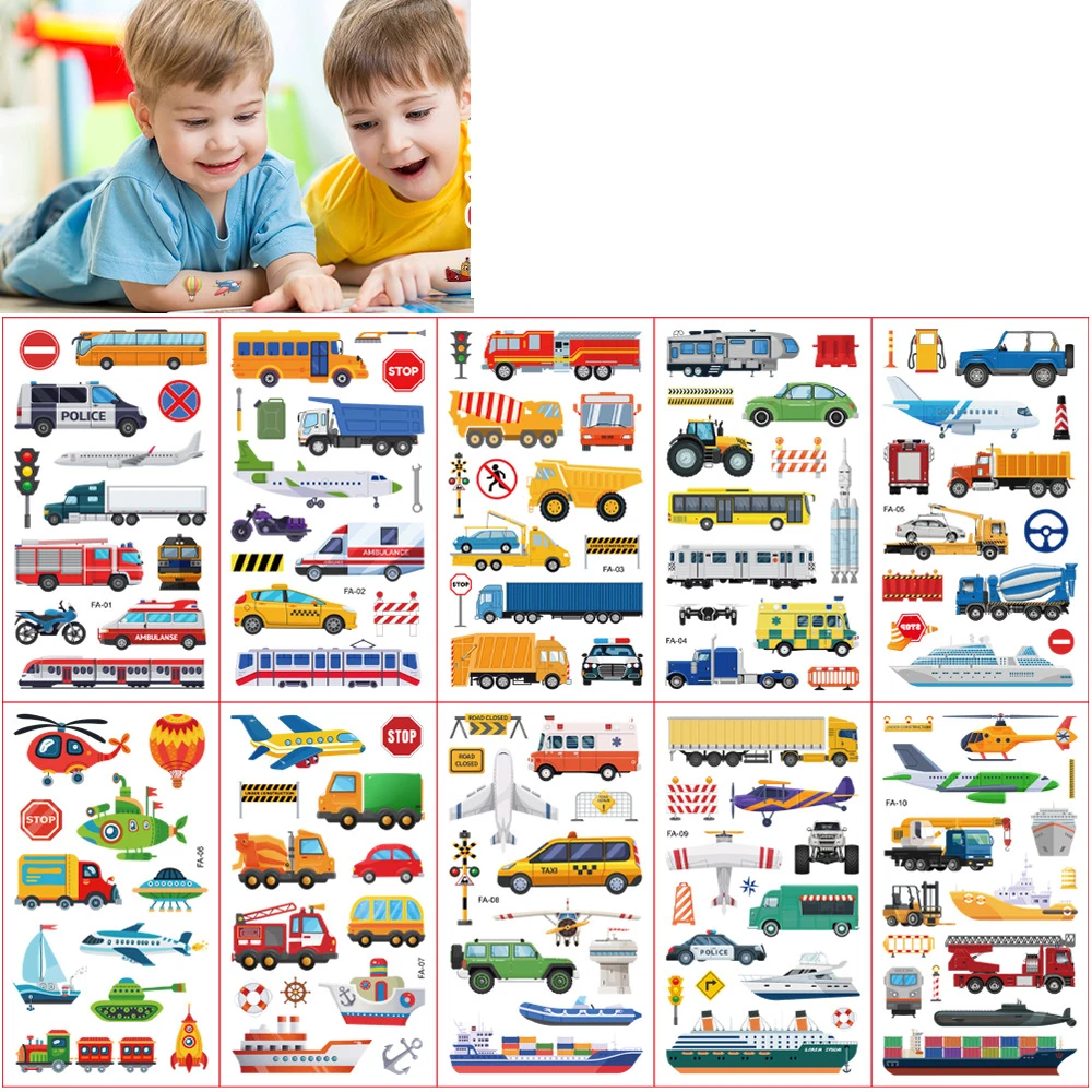 PAFU Birthday Party Favor Supplies Bag Filler Vehicles Truck Car Temporary Tattoos for kids 10 counts