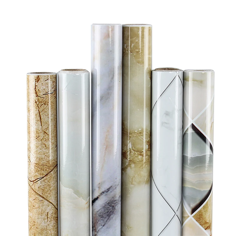 Wholesale cheap PET wallpaper 2m*60cm marble pattern aluminum foil paper kitchen waterproof and smoke proof wallpaper decorative