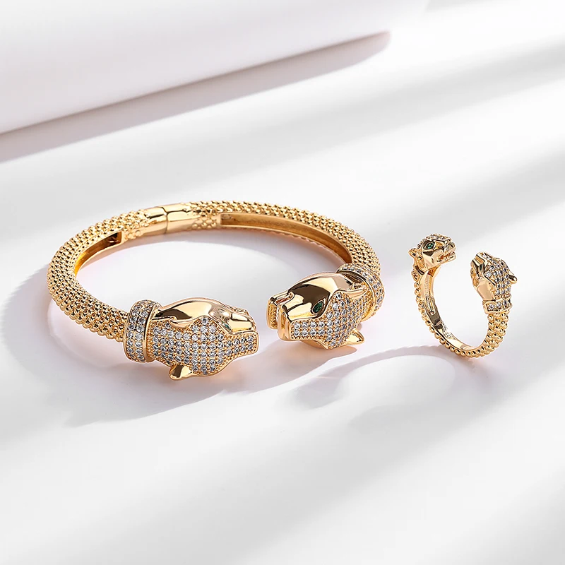 Fashion Panther high quality jewelry 18k real gold plated bracelet ring set  jewelry bangle set