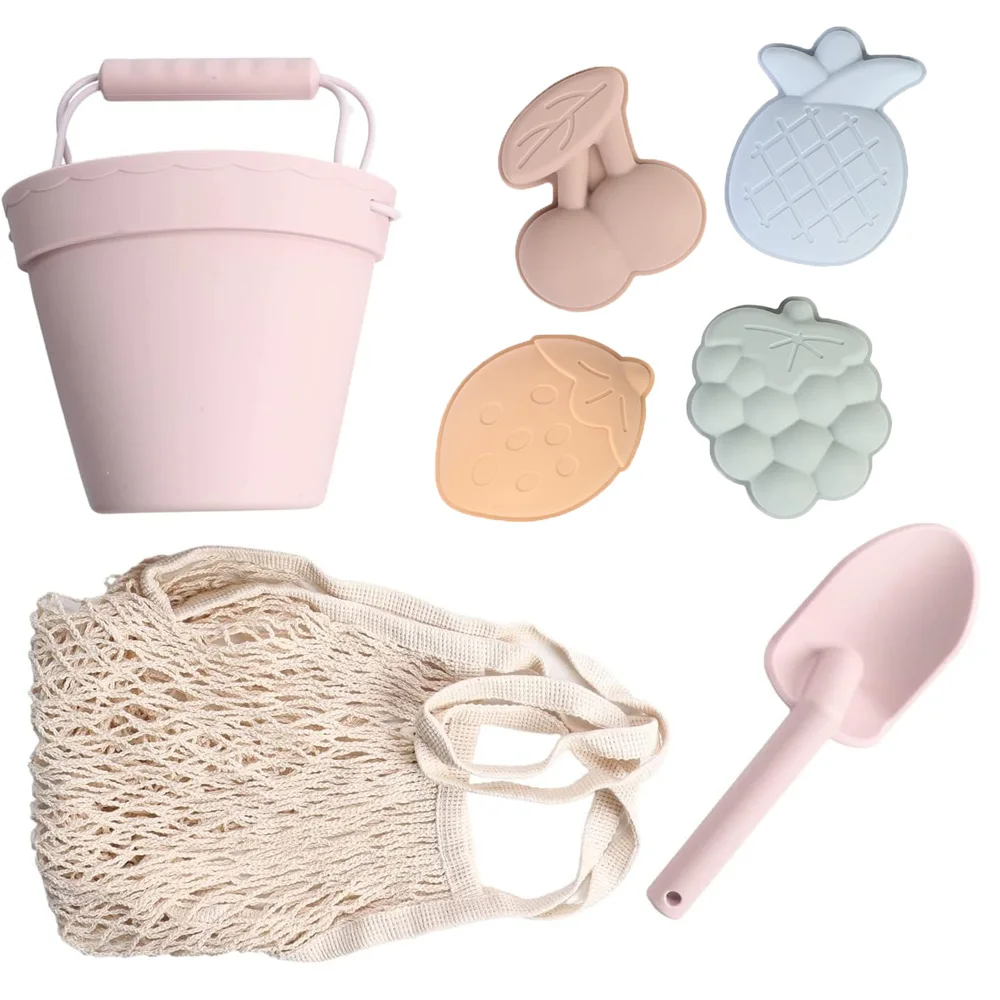 Eco-Friendly Silicone Beach Sand Toys for Kids,Bucket and Shovel with Bag,Beach Accessories Ocean,fruit,Dinosaur,Vehicle,Castle