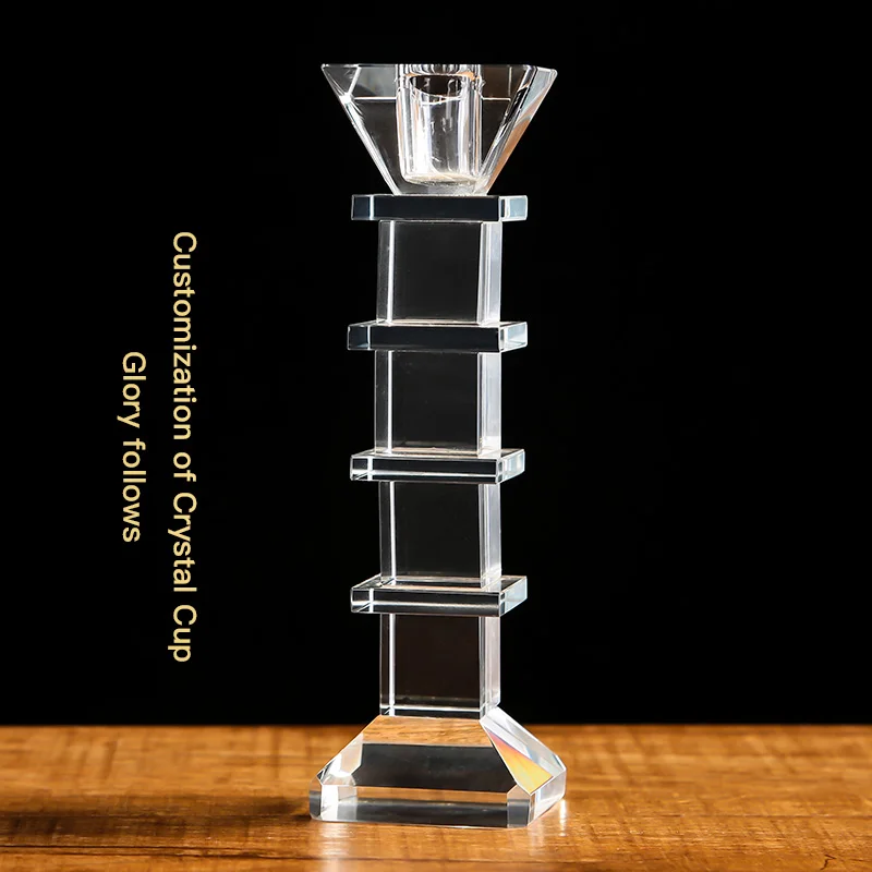 Personal design crystal pillar candle holders for weddings desk crystal candlestick ornament