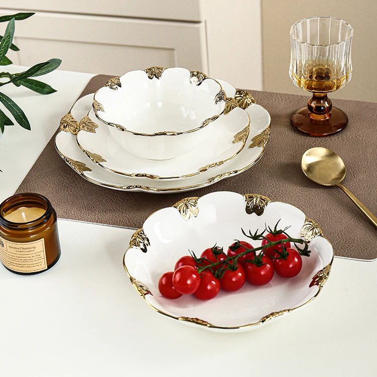 Горячая распродажа роскошная фарфоровая посуда для салата ресторанный золотой ободок керамические миски лапши рамен