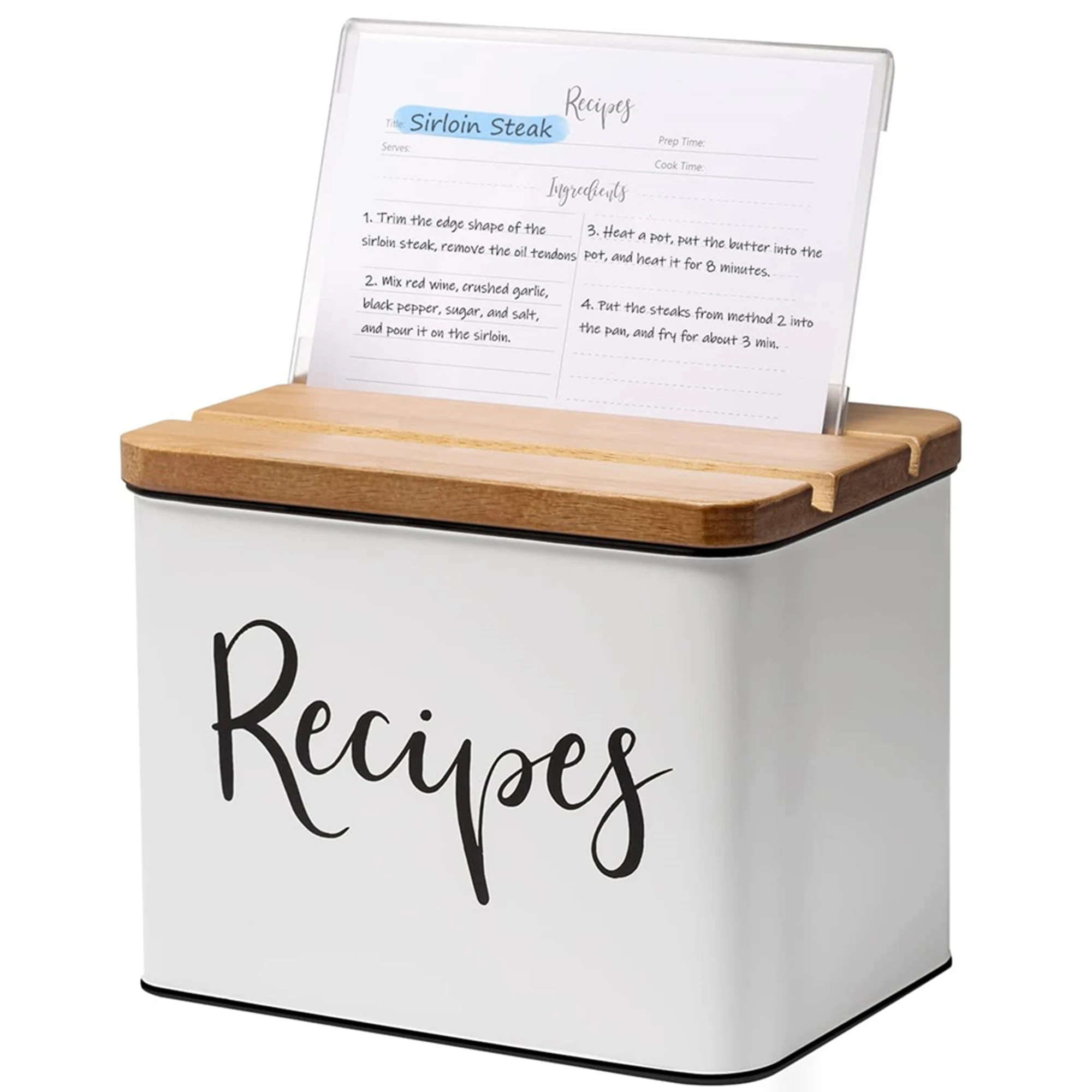 Кухонный фермерский дом, рифленая бамбуковая крышка, металлическая коробка для рецептов, держатель и органайзер для рецептов