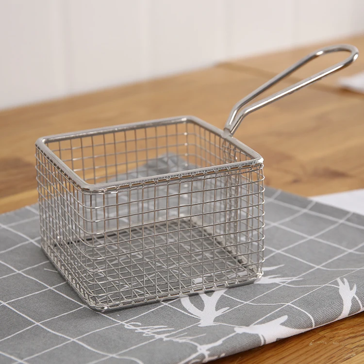 Stainless Steel French Fries Baskets Home Kitchen Mini Square Fry Baskets Restaurant Storage Filter Baskets Oil Washing Cooking